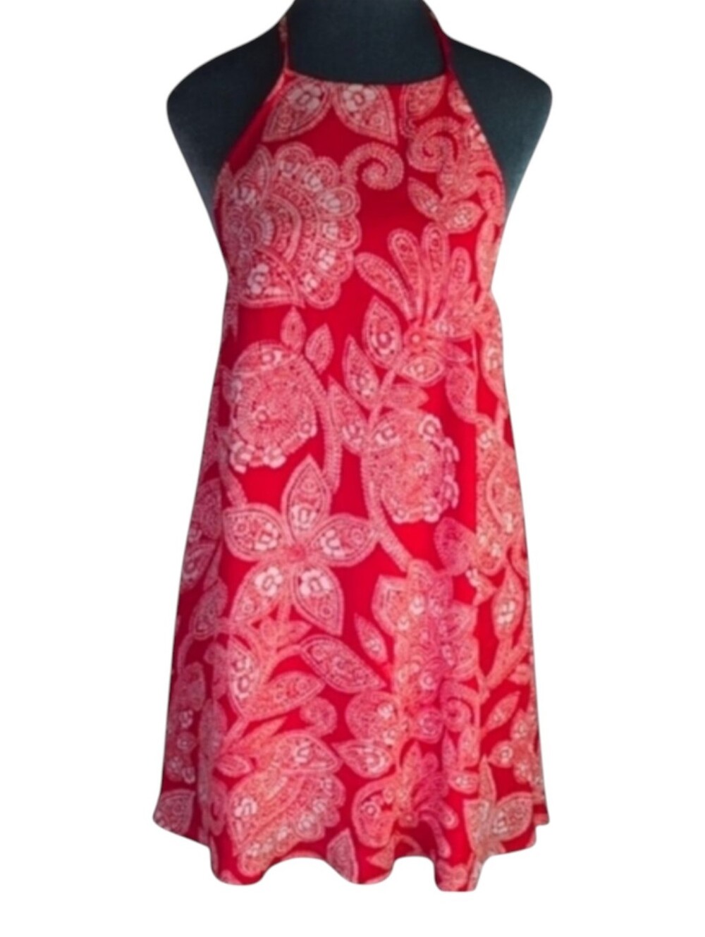 Show Me Your MuMu Katy Orange-Red Print Halter Dress Size S